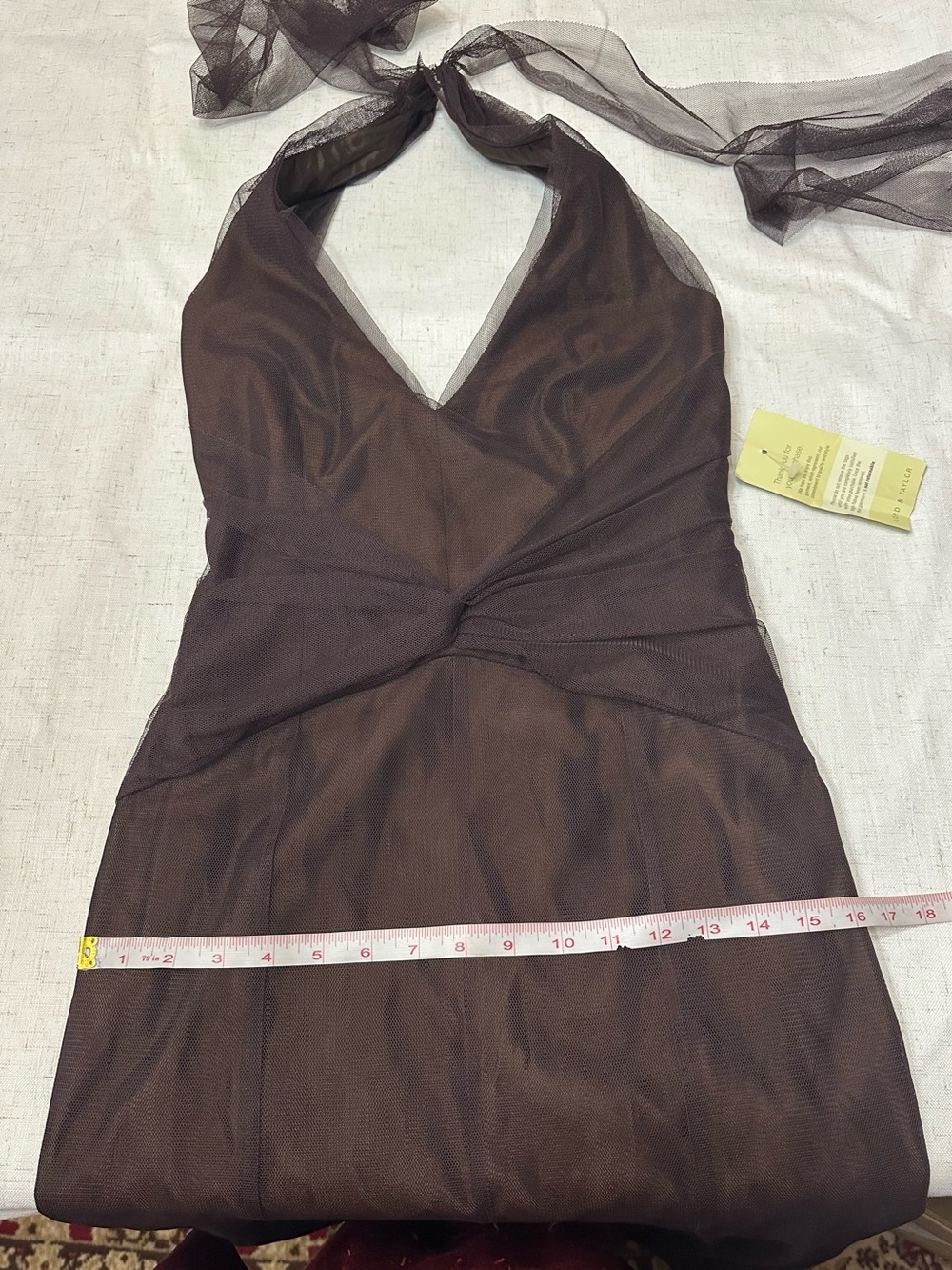 ⚫️🐞Vera Wang Chocolate Brown V-Neck Tulle Maxi Dress - Picture 11 of 16